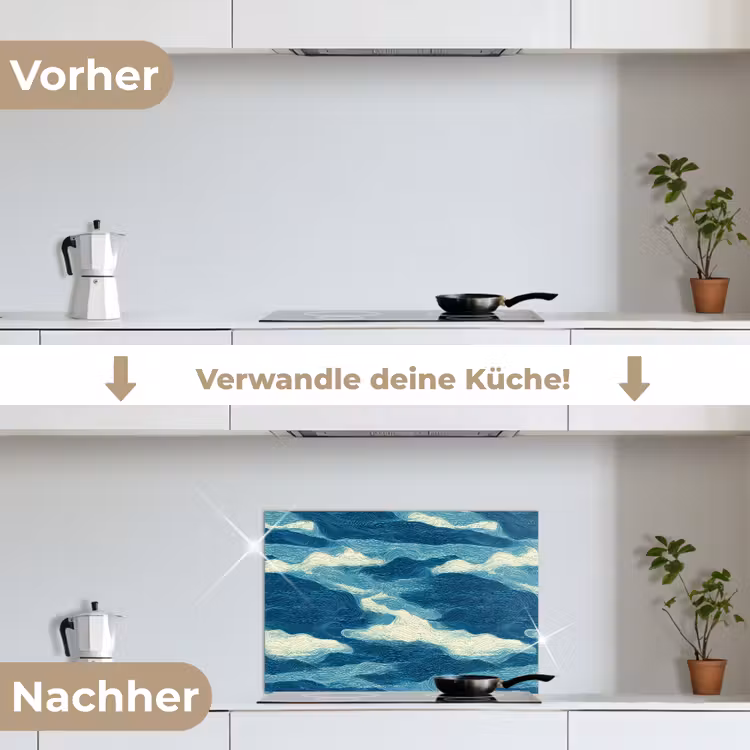 Golven - Abstract - Patroon - Blauw - Wit keuken achterwand spatscherm klein 900 -voor_na_DE