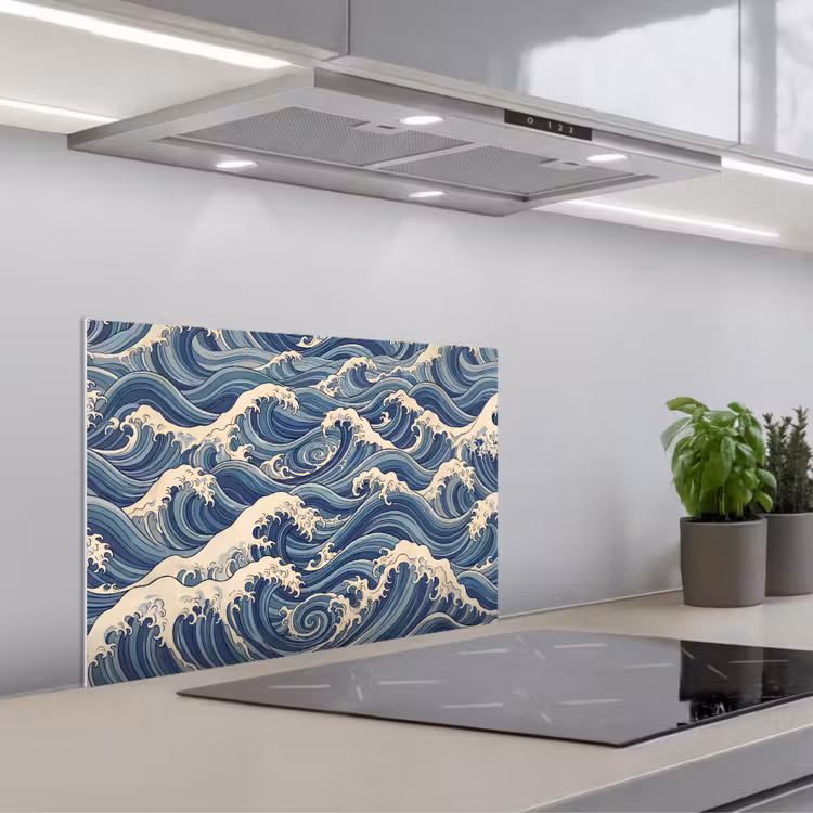Golven - Zee - Natuur - Abstract - Blauw keuken achterwand spatscherm klein -3d_schuin