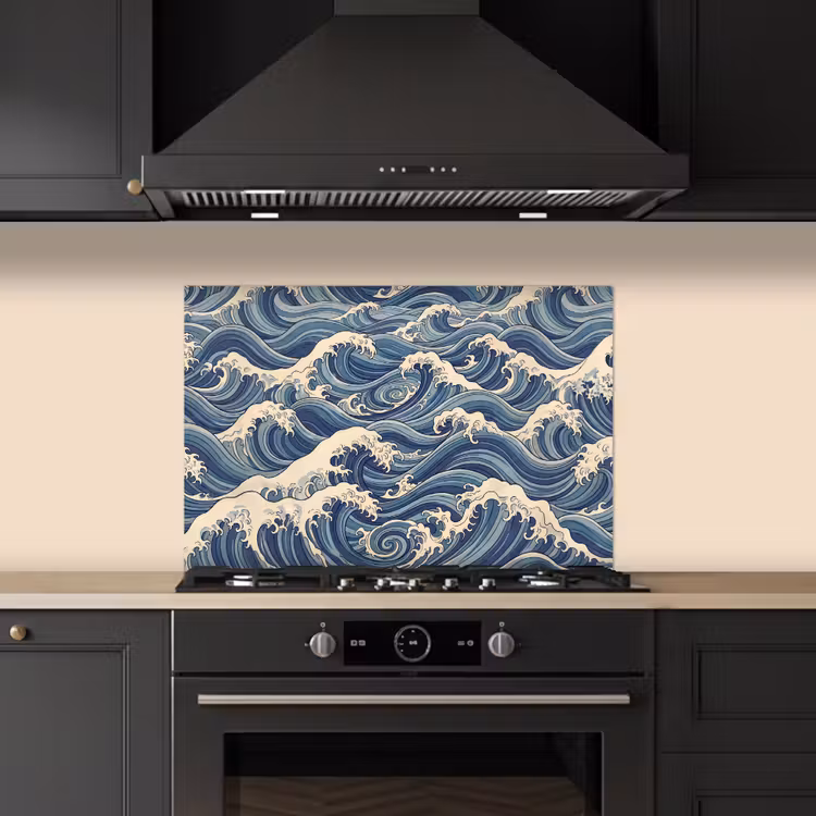 Golven - Zee - Natuur - Abstract - Blauw keuken achterwand spatscherm klein -sfeer1