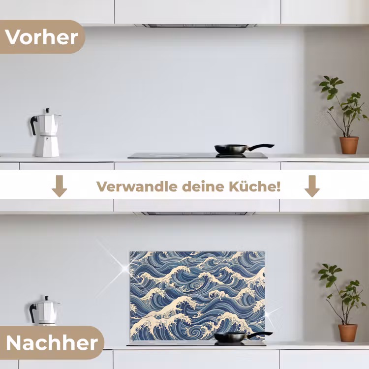 Golven - Zee - Natuur - Abstract - Blauw keuken achterwand spatscherm klein -voor_na_DE