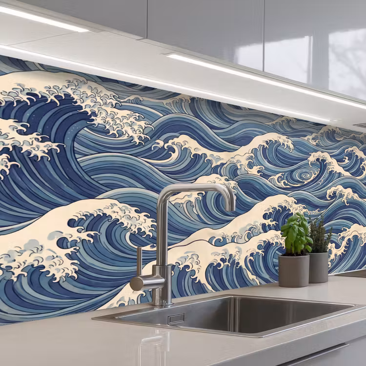 Golven - Zee - Natuur - Abstract - Blauw keuken achterwand 2 middel -3d_schuin