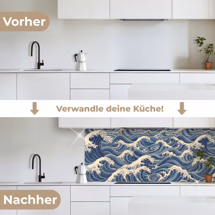 Golven - Zee - Natuur - Abstract - Blauw keuken achterwand 2 middel -voor-na_DE