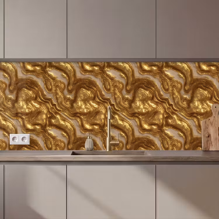 Golven - Organisch - Goud - Crème keuken achterwand 2 middel 871 zz_3dshopping