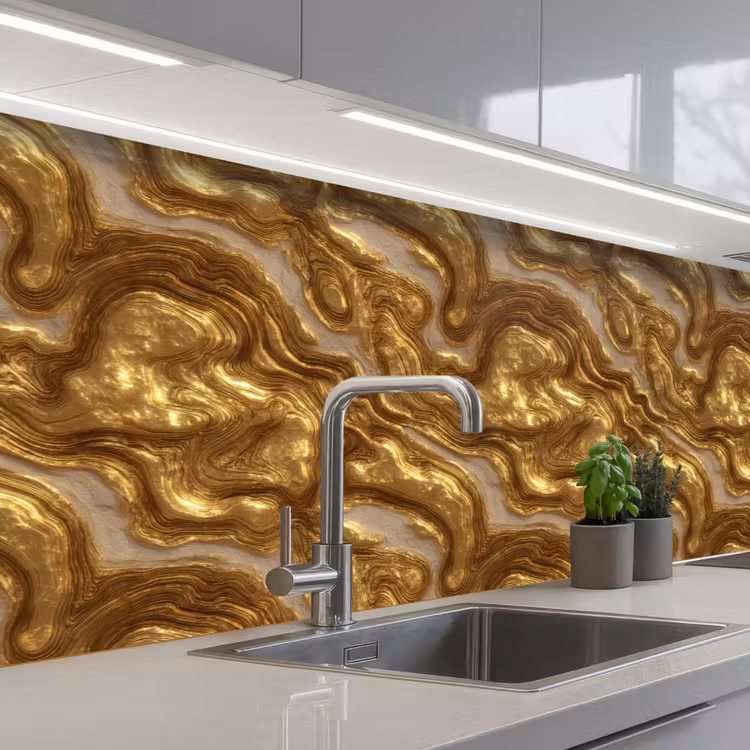 Golven - Organisch - Goud - Crème keuken achterwand 2 middel 871 -3d_schuin