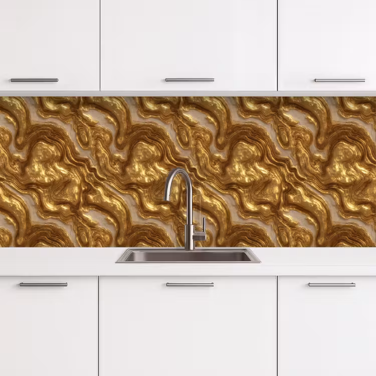 Golven - Organisch - Goud - Crème keuken achterwand 2 middel 871 -3d