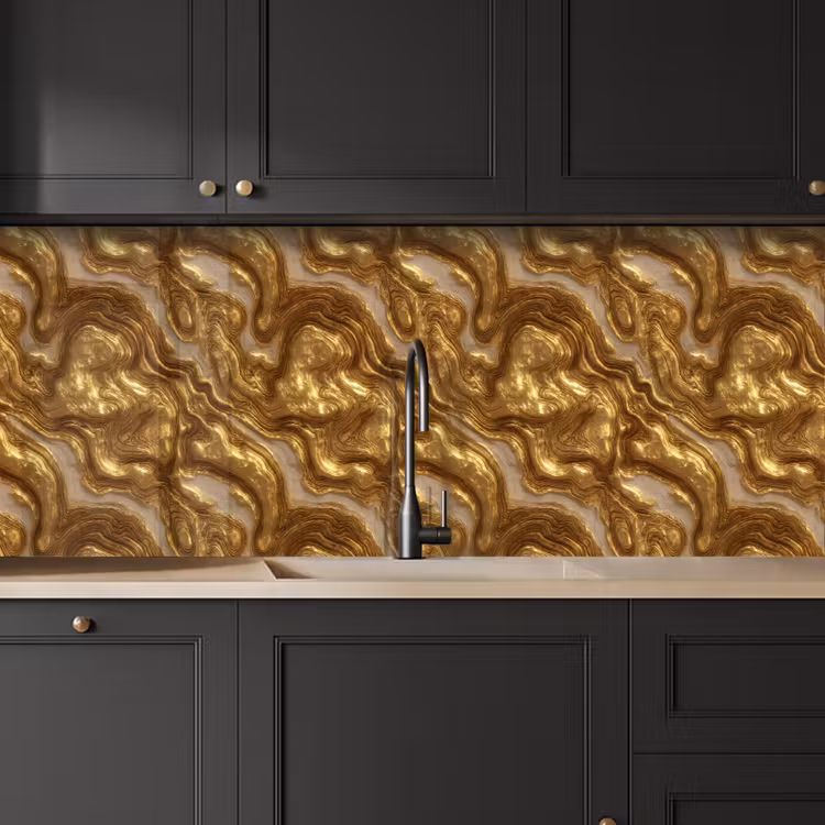 Golven - Organisch - Goud - Crème keuken achterwand 2 middel 871 -sfeer1