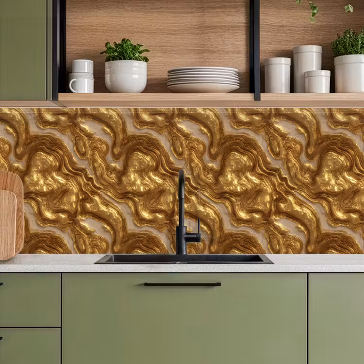 Golven - Organisch - Goud - Crème keuken achterwand 2 middel 871 -sfeer3