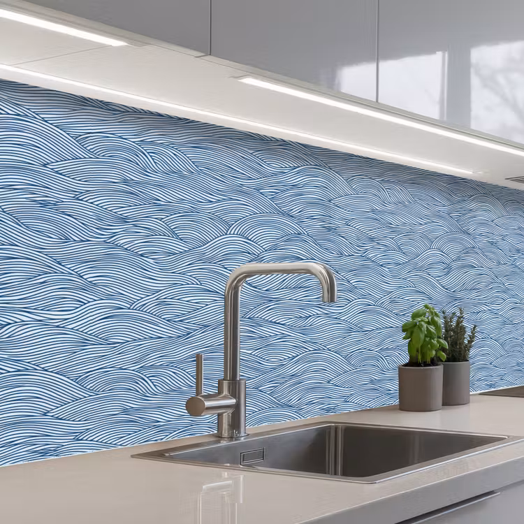 Golven - Ritmisch - Blauw keuken achterwand 2 middel 871 -3d_schuin