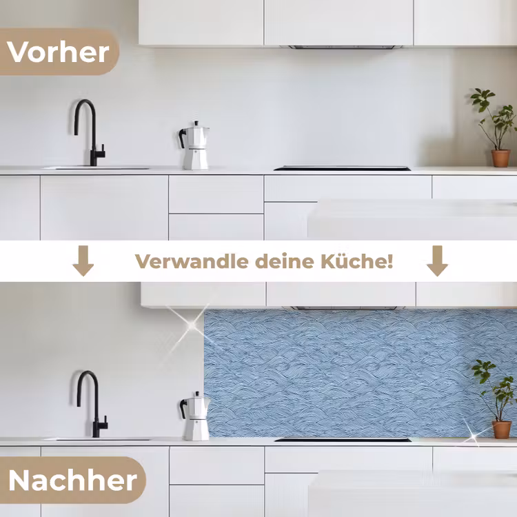 Golven - Ritmisch - Blauw keuken achterwand 2 middel 871 -voor-na_DE