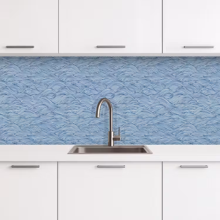 Golven - Ritmisch - Blauw keuken achterwand 2 middel 871 -3d
