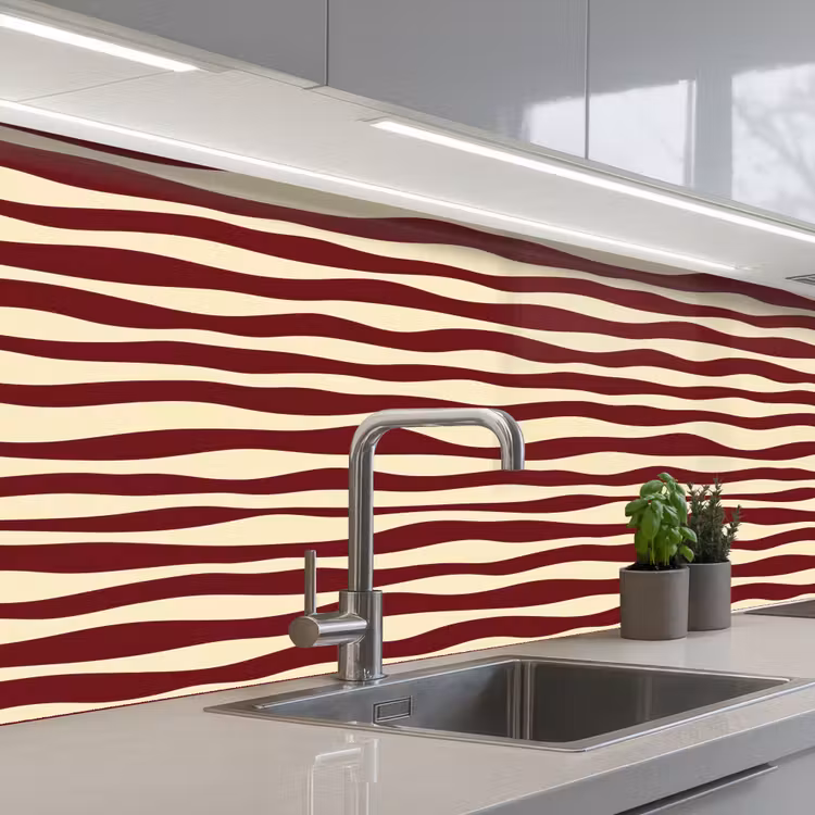 Golven - Rood - Patroon - Crème keuken achterwand 2 middel 871 -3d_schuin