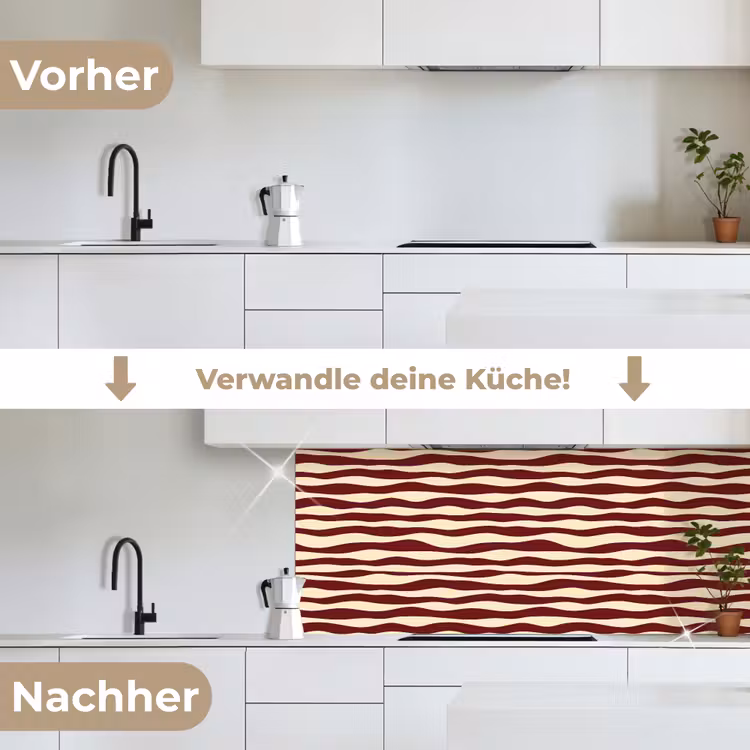 Golven - Rood - Patroon - Crème keuken achterwand 2 middel 871 -voor-na_DE