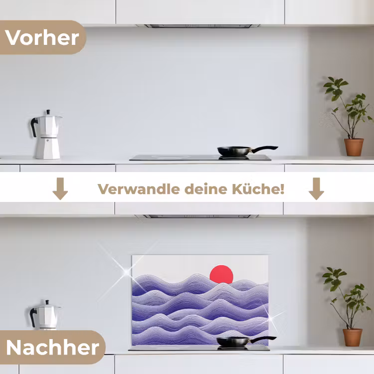 Golven - Zon - Natuur - Abstract - Rood keuken achterwand spatscherm klein -voor_na_DE