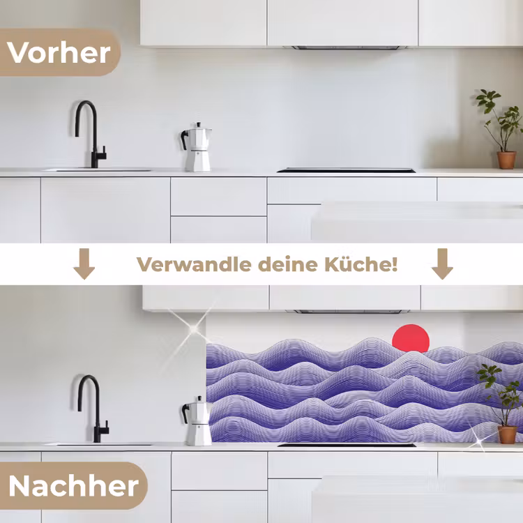 Golven - Zon - Natuur - Abstract - Rood keuken achterwand 2 middel -voor-na_DE