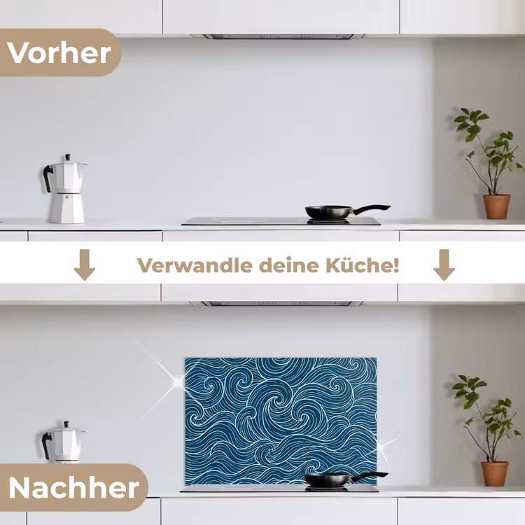 Golven - Spiraal - Water - Abstract - Blauw keuken achterwand spatscherm klein -voor_na_DE