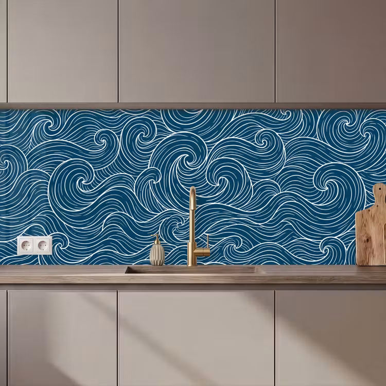 Golven - Spiraal - Water - Abstract - Blauw keuken achterwand 2 middel zz_3dshopping