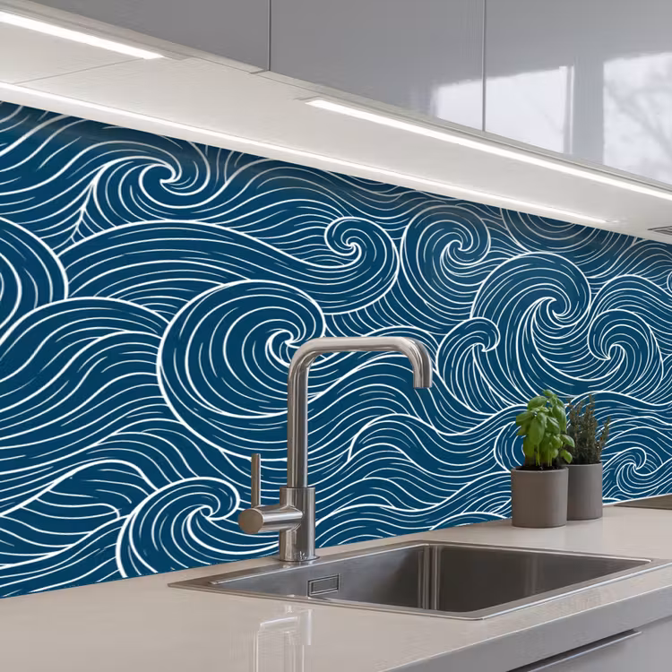 Golven - Spiraal - Water - Abstract - Blauw keuken achterwand 2 middel -3d_schuin