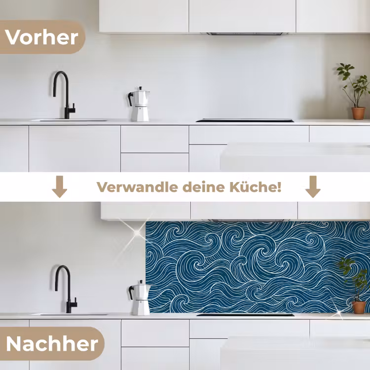 Golven - Spiraal - Water - Abstract - Blauw keuken achterwand 2 middel -voor-na_DE