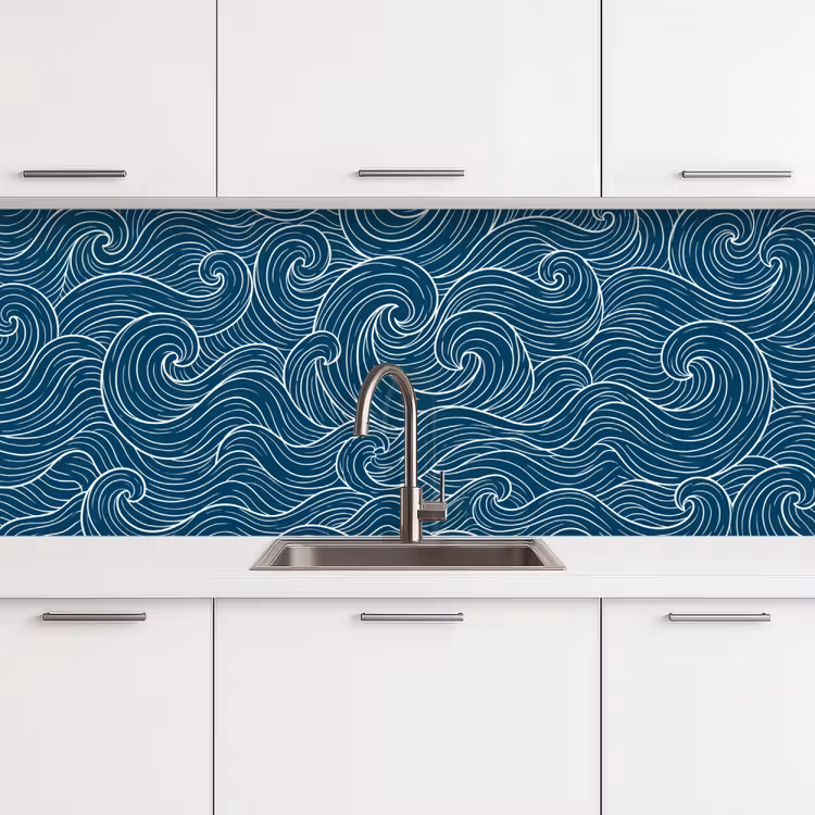 Golven - Spiraal - Water - Abstract - Blauw keuken achterwand 2 middel -3d