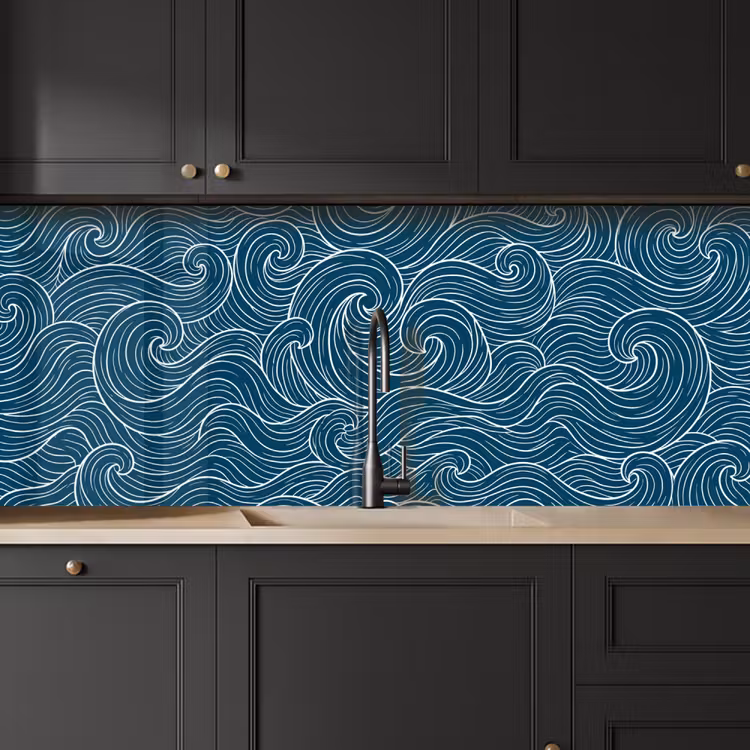 Golven - Spiraal - Water - Abstract - Blauw keuken achterwand 2 middel -sfeer1
