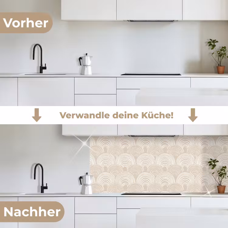 Golven - Structuur - Beige keuken achterwand 2 middel 871 -voor-na_DE