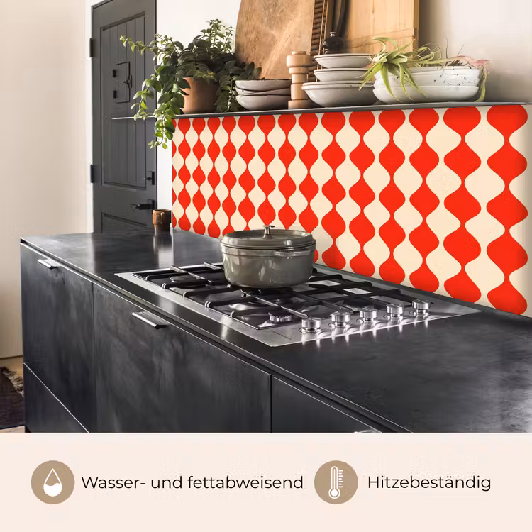 Golvend patroon - Retro - Rood - Beige keuken achterwand 2 middel 871 -usp_DE