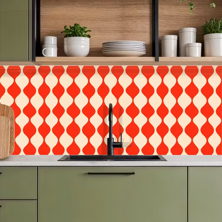 Golvend patroon - Retro - Rood - Beige keuken achterwand 2 middel 871 -sfeer3
