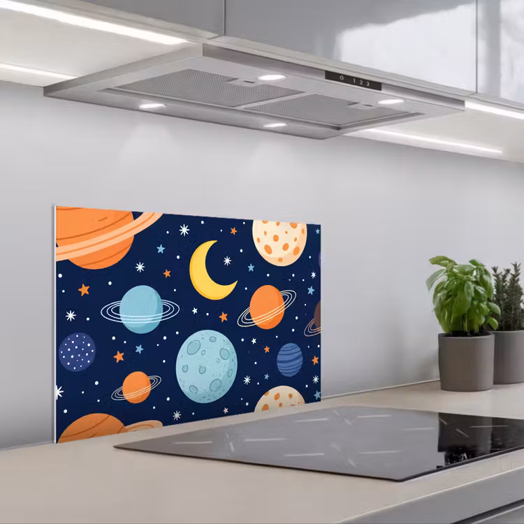 Ruimte - Planeten - Kleurrijk keuken achterwand spatscherm klein -3d_schuin