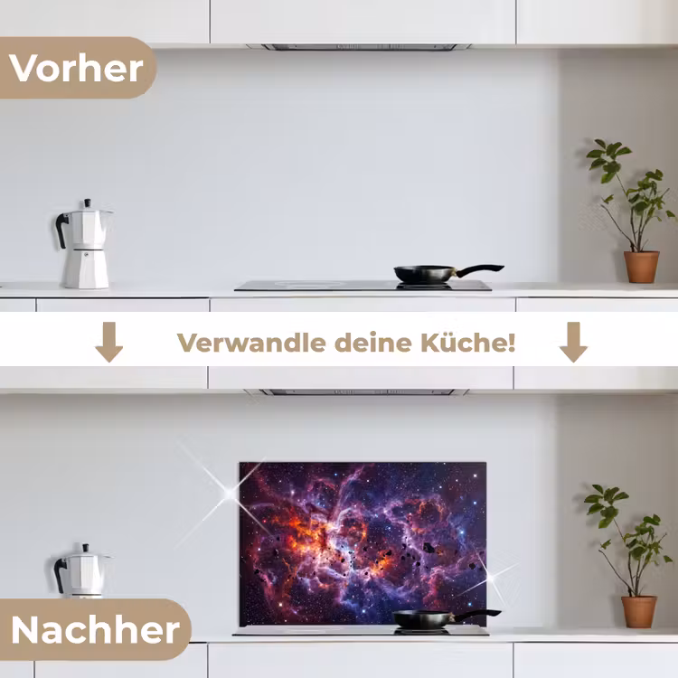 Space - Stars - Abstract - Colorful keuken achterwand spatscherm klein -voor_na_DE