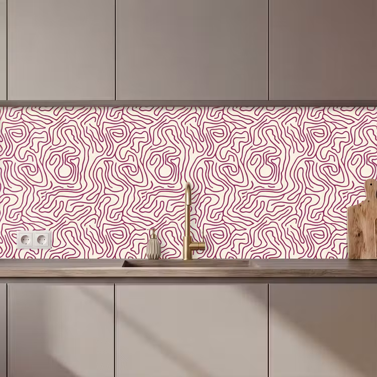 Kronkelende lijn - Magenta - Crème keuken achterwand 2 middel 871 zz_3dshopping