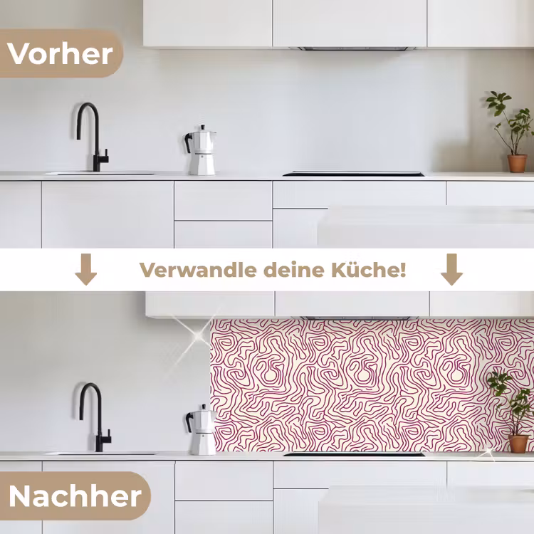 Kronkelende lijn - Magenta - Crème keuken achterwand 2 middel 871 -voor-na_DE