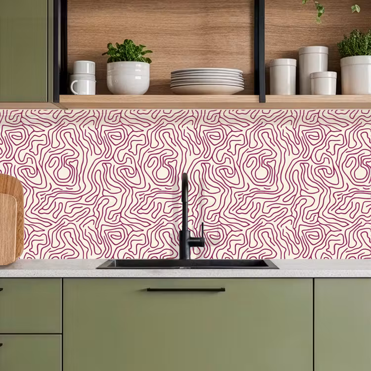 Kronkelende lijn - Magenta - Crème keuken achterwand 2 middel 871 -sfeer3