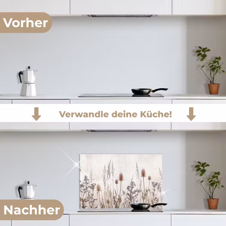 Weidebloemen - Design - Sepia keuken achterwand spatscherm klein -voor_na_DE