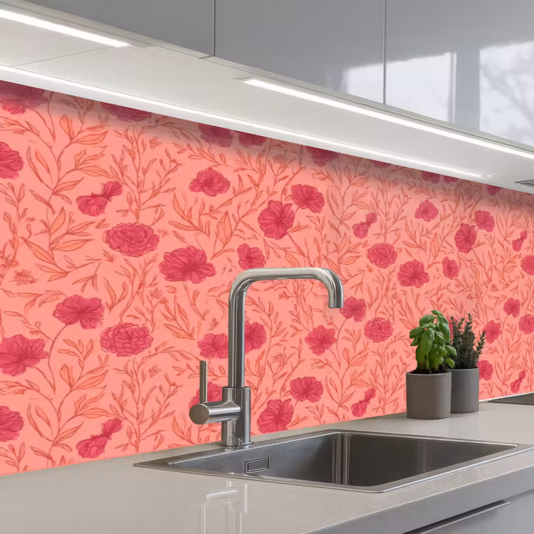 Weidebloemen - Romantisch - Roze keuken achterwand 2 middel 871 -3d_schuin