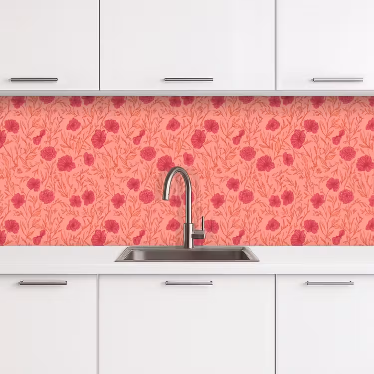Weidebloemen - Romantisch - Roze keuken achterwand 2 middel 871 -3d