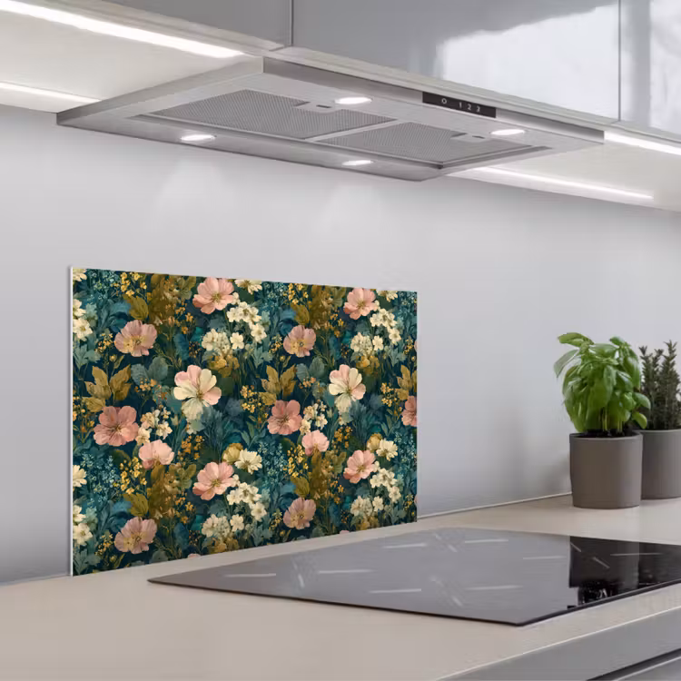 Wilde bloemen - Botanisch - Patroon - Roze - Romantisch keuken achterwand spatscherm klein 900 -3d_schuin