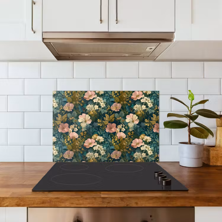Wilde bloemen - Botanisch - Patroon - Roze - Romantisch keuken achterwand spatscherm klein 900 -sfeer2