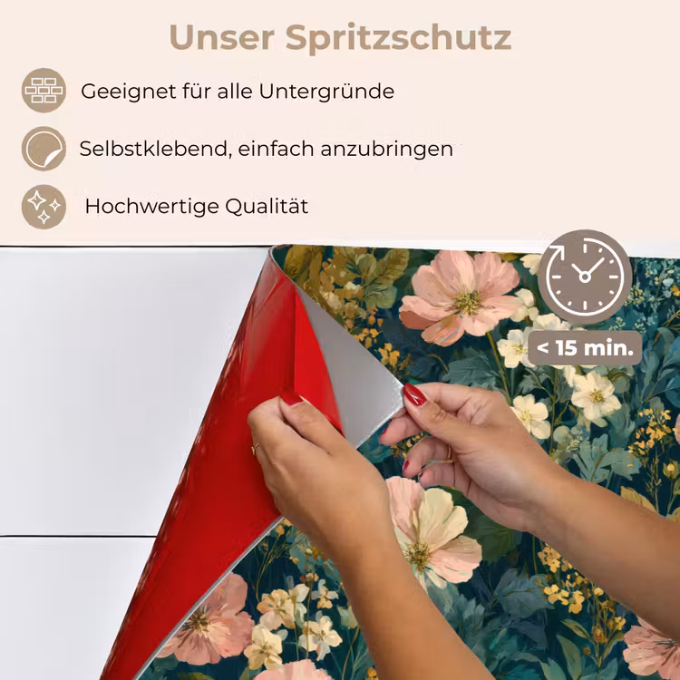Wilde bloemen - Botanisch - Patroon - Roze - Romantisch keuken achterwand spatscherm klein 900 -spatscherm_DE