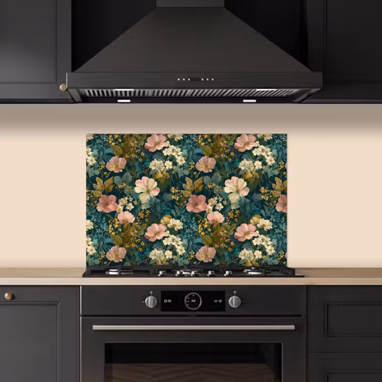 Wilde bloemen - Botanisch - Patroon - Roze - Romantisch keuken achterwand spatscherm klein 900 -sfeer1