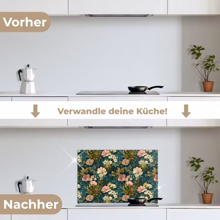 Wilde bloemen - Botanisch - Patroon - Roze - Romantisch keuken achterwand spatscherm klein 900 -voor_na_DE