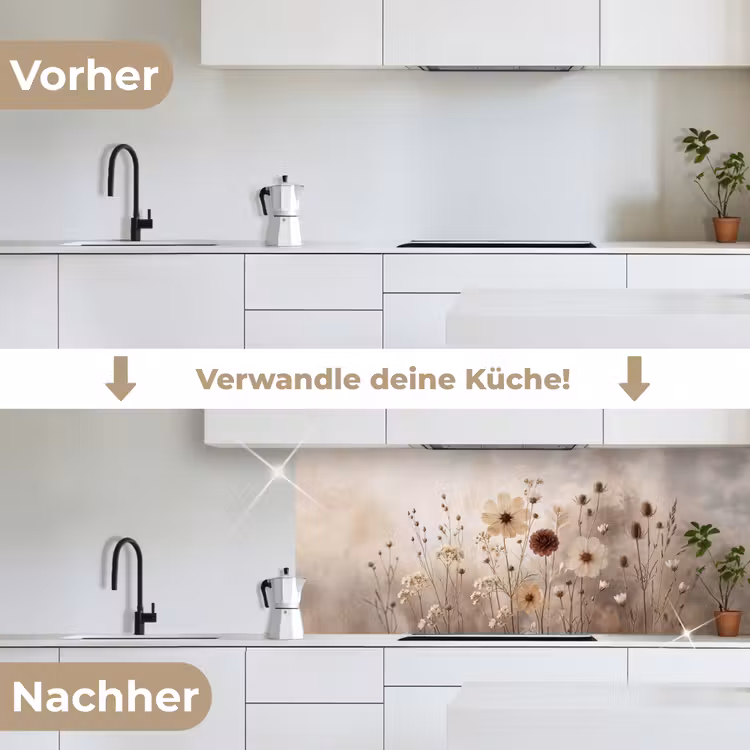 Wilde bloemen - Botanisch - Vintage - Natuur - Rustiek keuken achterwand 2 middel -voor-na_DE