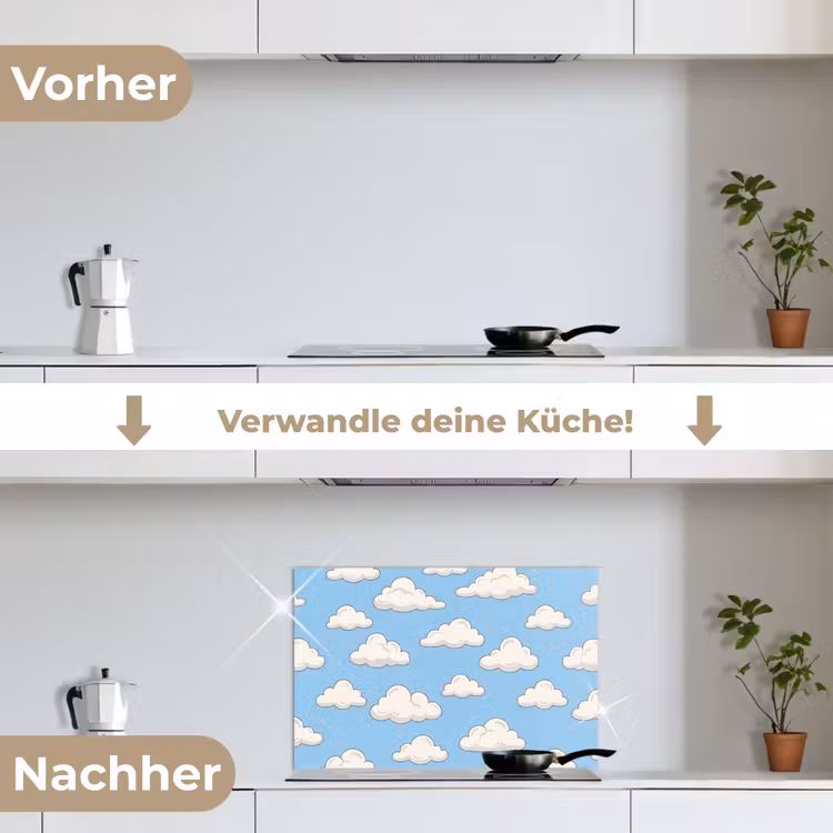 Wolk - Cartoon - Lucht - Blauw - Wit keuken achterwand spatscherm klein -voor_na_DE