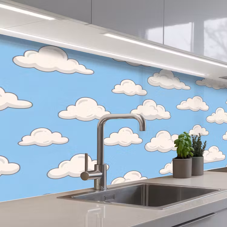 Wolk - Cartoon - Lucht - Blauw - Wit keuken achterwand 2 middel -3d_schuin