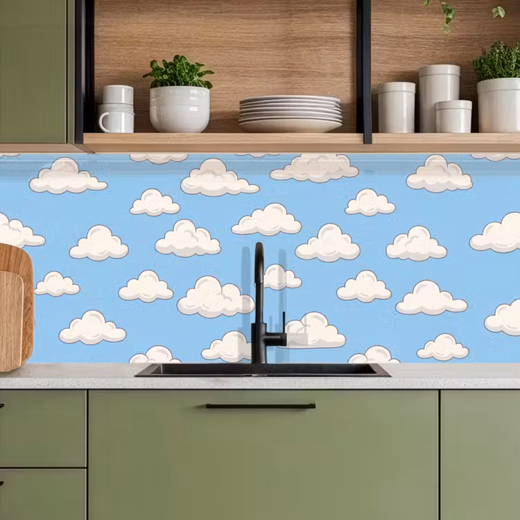 Wolk - Cartoon - Lucht - Blauw - Wit keuken achterwand 2 middel -sfeer3