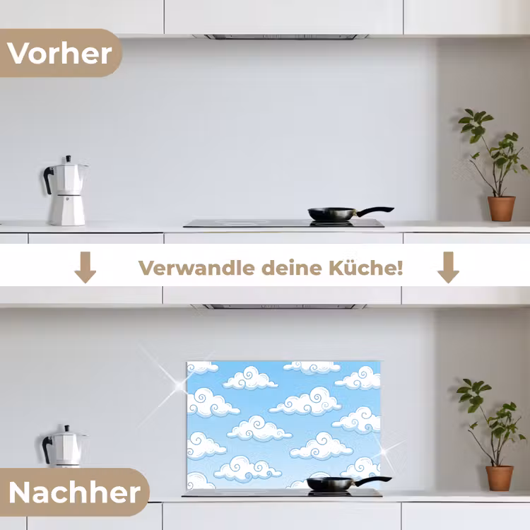 Wolk - Lucht - Cartoon - Blauw - Wit keuken achterwand spatscherm klein -voor_na_DE
