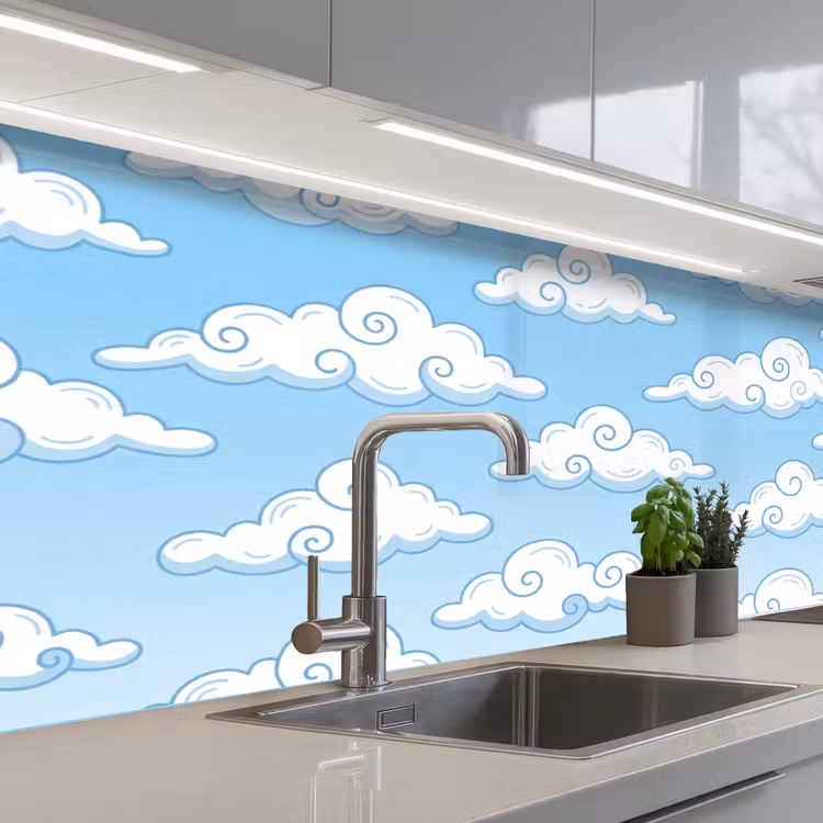Wolk - Lucht - Cartoon - Blauw - Wit keuken achterwand 2 middel -3d_schuin