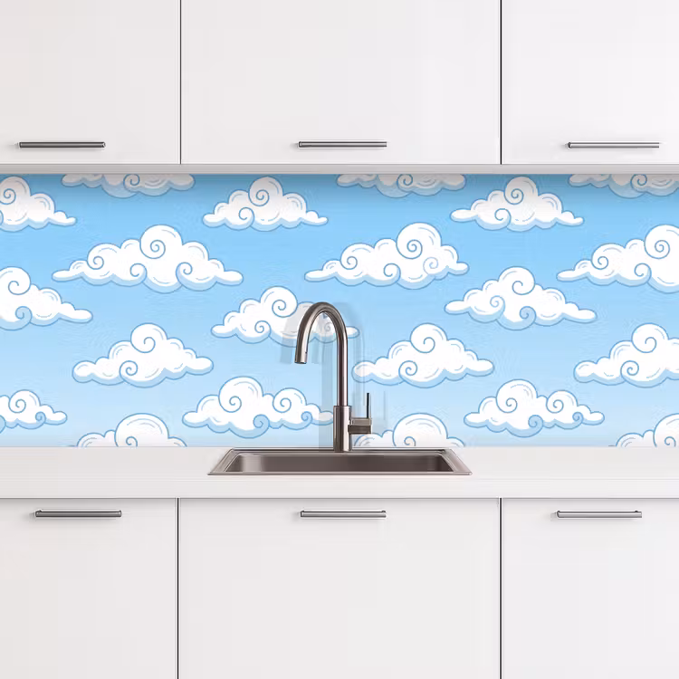 Wolk - Lucht - Cartoon - Blauw - Wit keuken achterwand 2 middel -3d