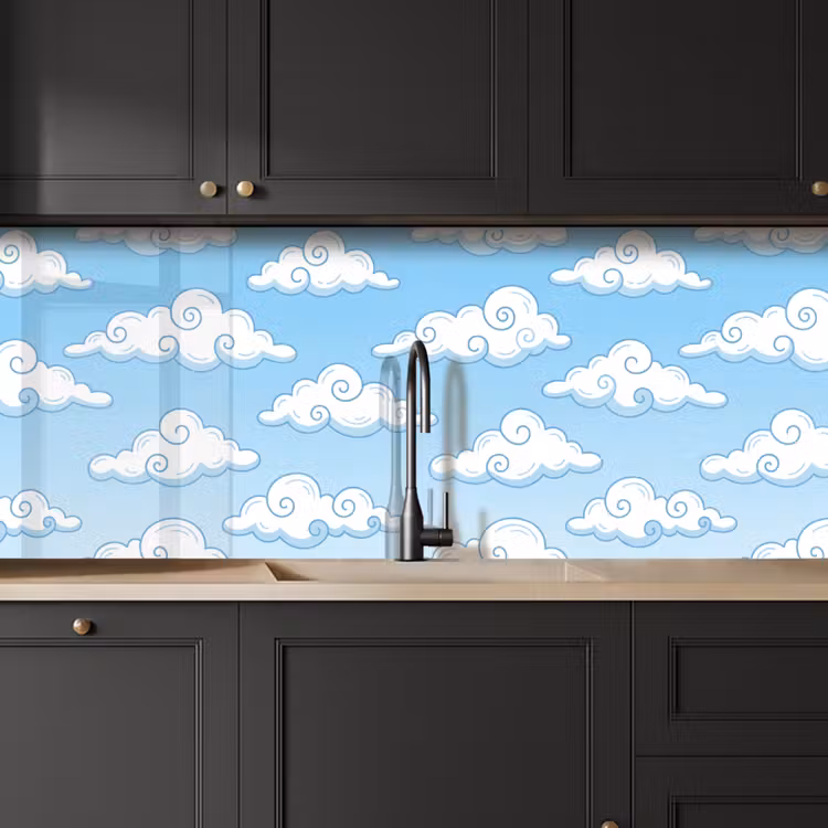 Wolk - Lucht - Cartoon - Blauw - Wit keuken achterwand 2 middel -sfeer1