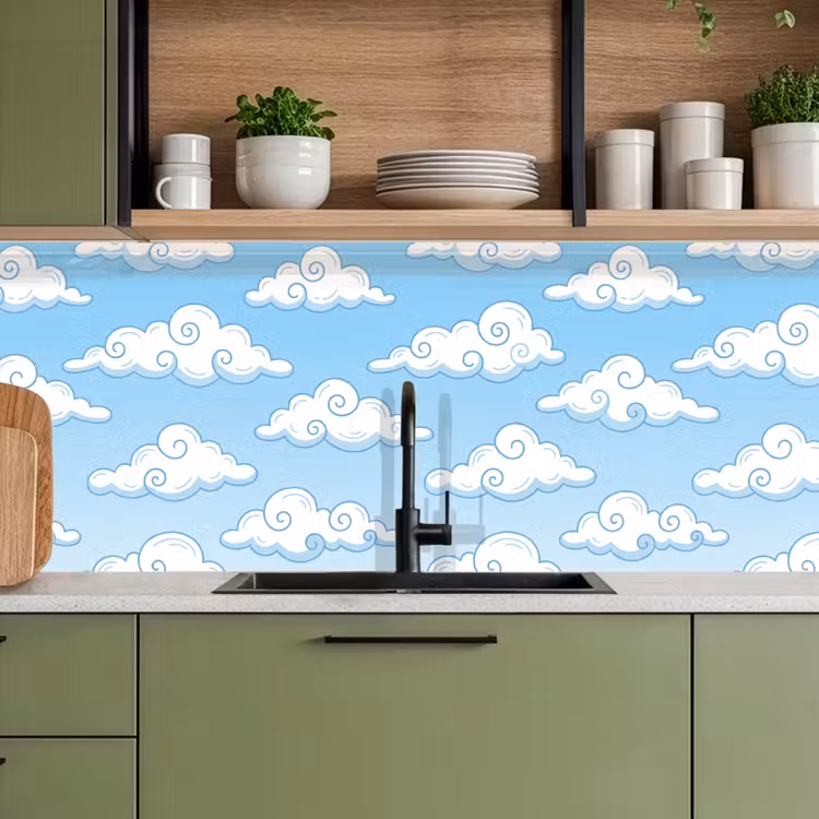 Wolk - Lucht - Cartoon - Blauw - Wit keuken achterwand 2 middel -sfeer3