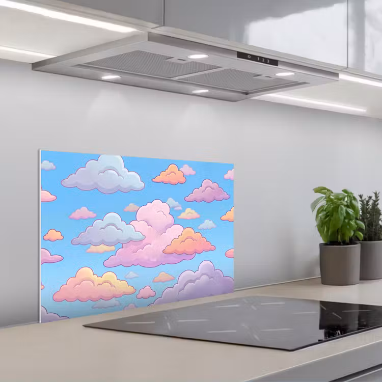 Wolk - Lucht - Natuur - Illustratie - Pastel keuken achterwand spatscherm klein -3d_schuin